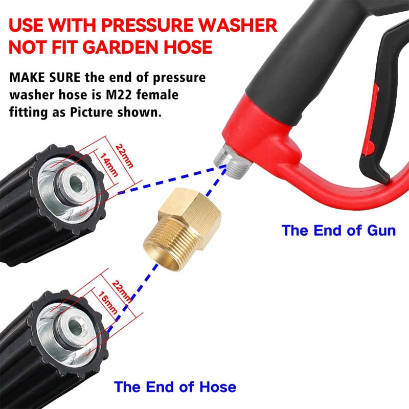 CHAVOR Upgraded Pressure Washer Gun with Extension Replacement Wand, M22 Fitting,7 Inch 30 Degree Curved Rod, 5 Nozzle Tips, 5000 PSI, 47 Inch - Image 2
